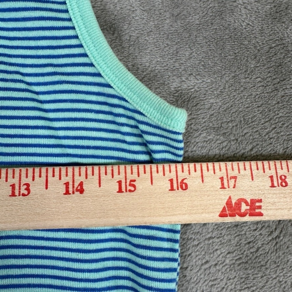 LL Bean Striped Cotton Tank Top Blue Mint Green Sleeveless Scoop Neck M REG - Picture 5 of 9
